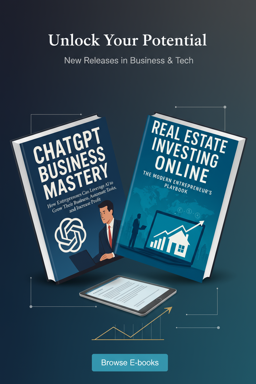E-book banner with ChatGPT Business Mastery and Real Estate Investing Online - no welcome text